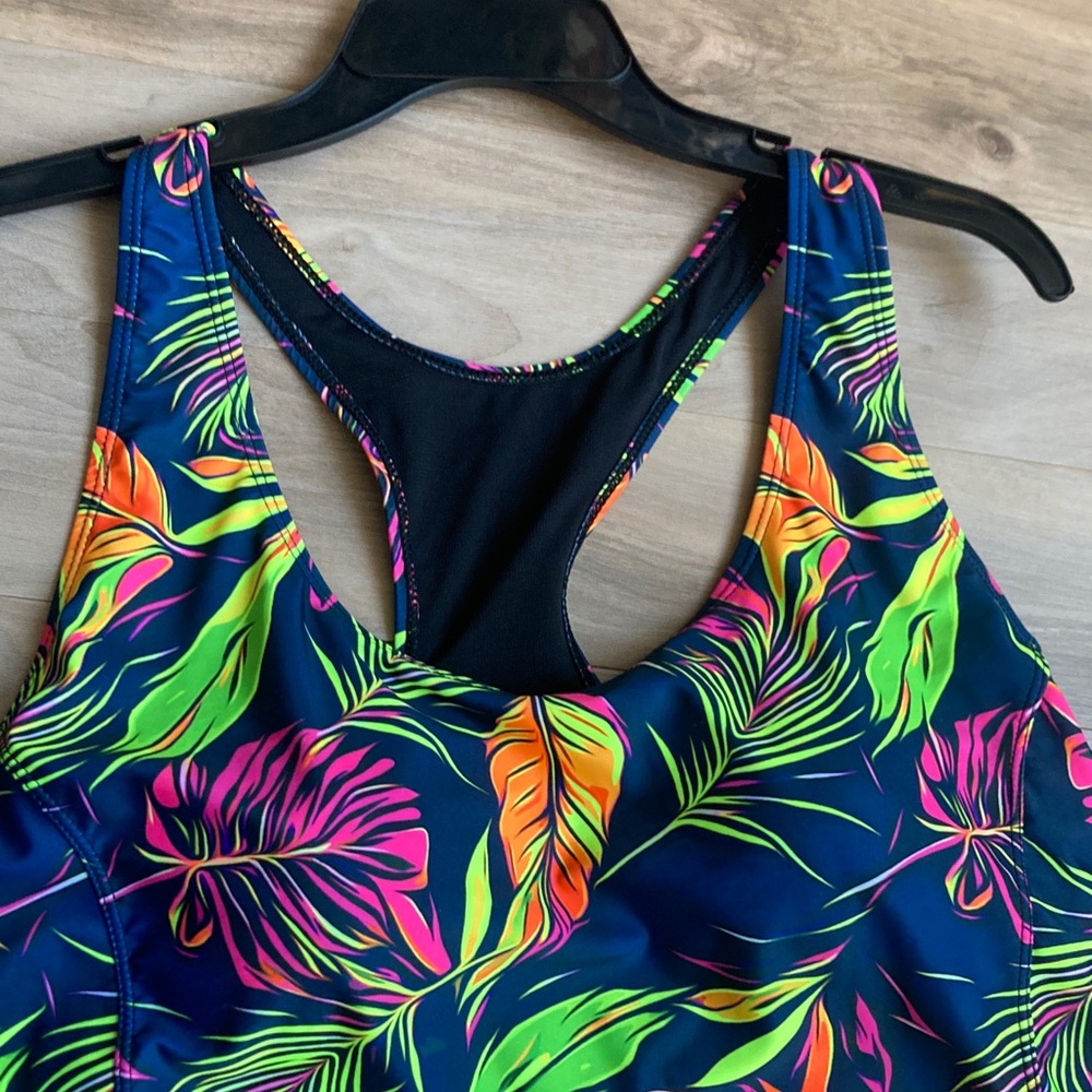 Nicole Miller one piece racerback swimsuit tropical floral and palm print 2X - Picture 5 of 15